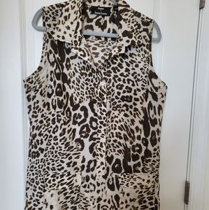 Dennis Basso Animal Print Sleeveless Tunic Top